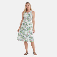 Gemstone Print Double Knit Brushed Sleeveless with Waist Tie Dressed - One Side