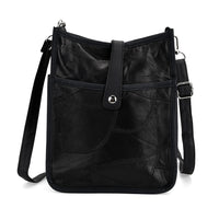 Black Patch Work Sheep Leather Crossbody Bag (8"x10"x4") with Adjustable Shoulder Strap