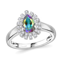 Mercury Mystic Topaz ,  White Zircon  Main Stone With Side Stone Ring in Platinum Overlay Sterling Silver 1.32 ctw