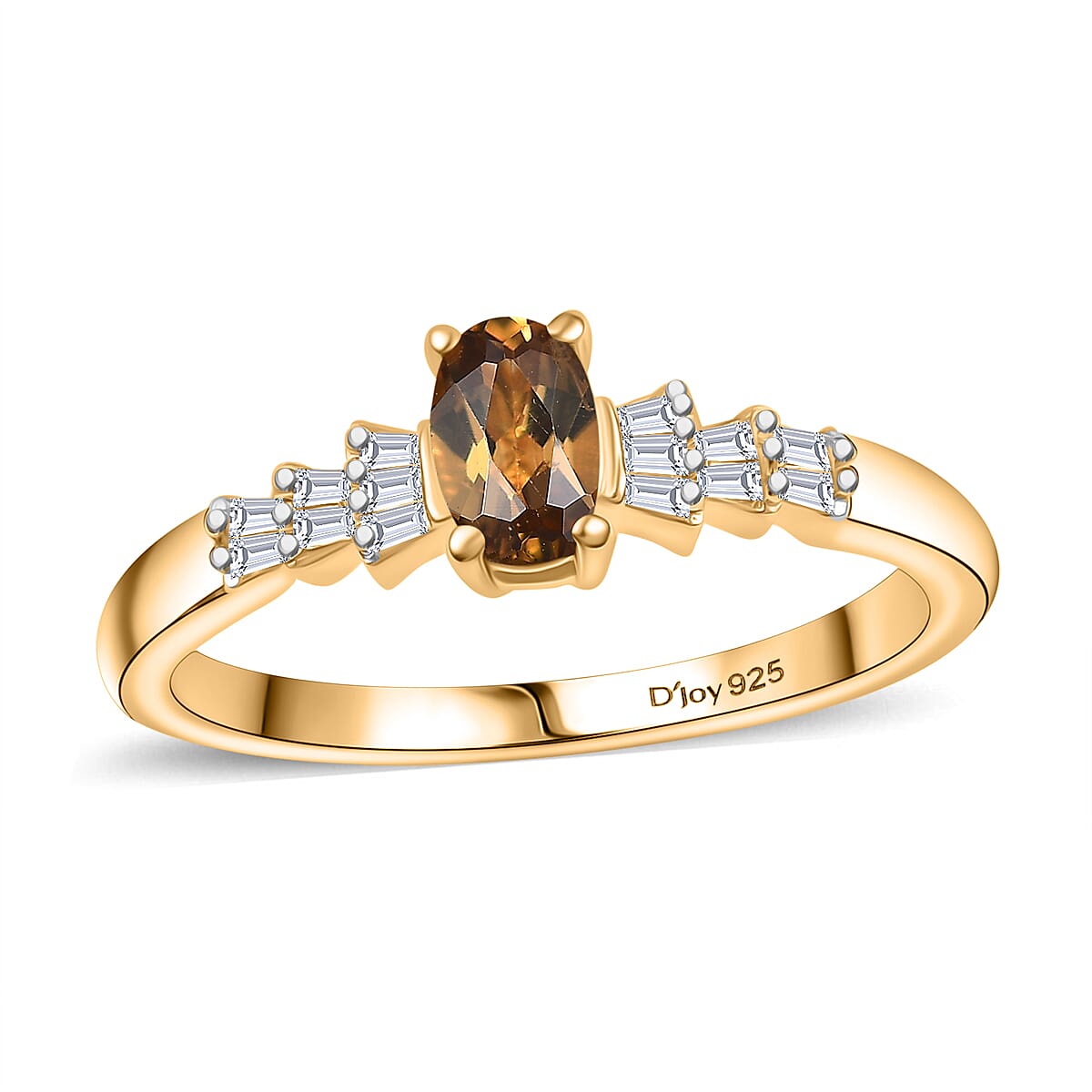 Golden Turkizite ,  White Diamond  Main Stone With Side Stone Ring in 18K YG Vermeil Sterling Silver 0.58 ctw