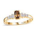 Golden Turkizite ,  White Diamond  Main Stone With Side Stone Ring in 18K YG Vermeil Sterling Silver 0.58 ctw - Sticky add to cart bar