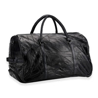 Black Patchwork Sheep Leather Travel Bag with Wheels (20"x10.83"x11.8")