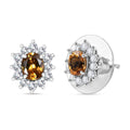 D'Joy Premium Golden Turkizite and White Zircon 1.35 ctw Sunburst Stud Earrings in Rhodium Over Sterling Silver - Sticky add to cart bar