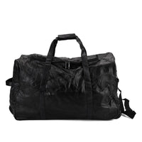 Black Patchwork Sheep Leather Travel Bag with Wheels (22.8"x12.4"x14.6")