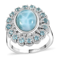 Larimar, Multi Gemstone Ring in Rhodium Over Sterling Silver (Size 10.0) 5.50 ctw