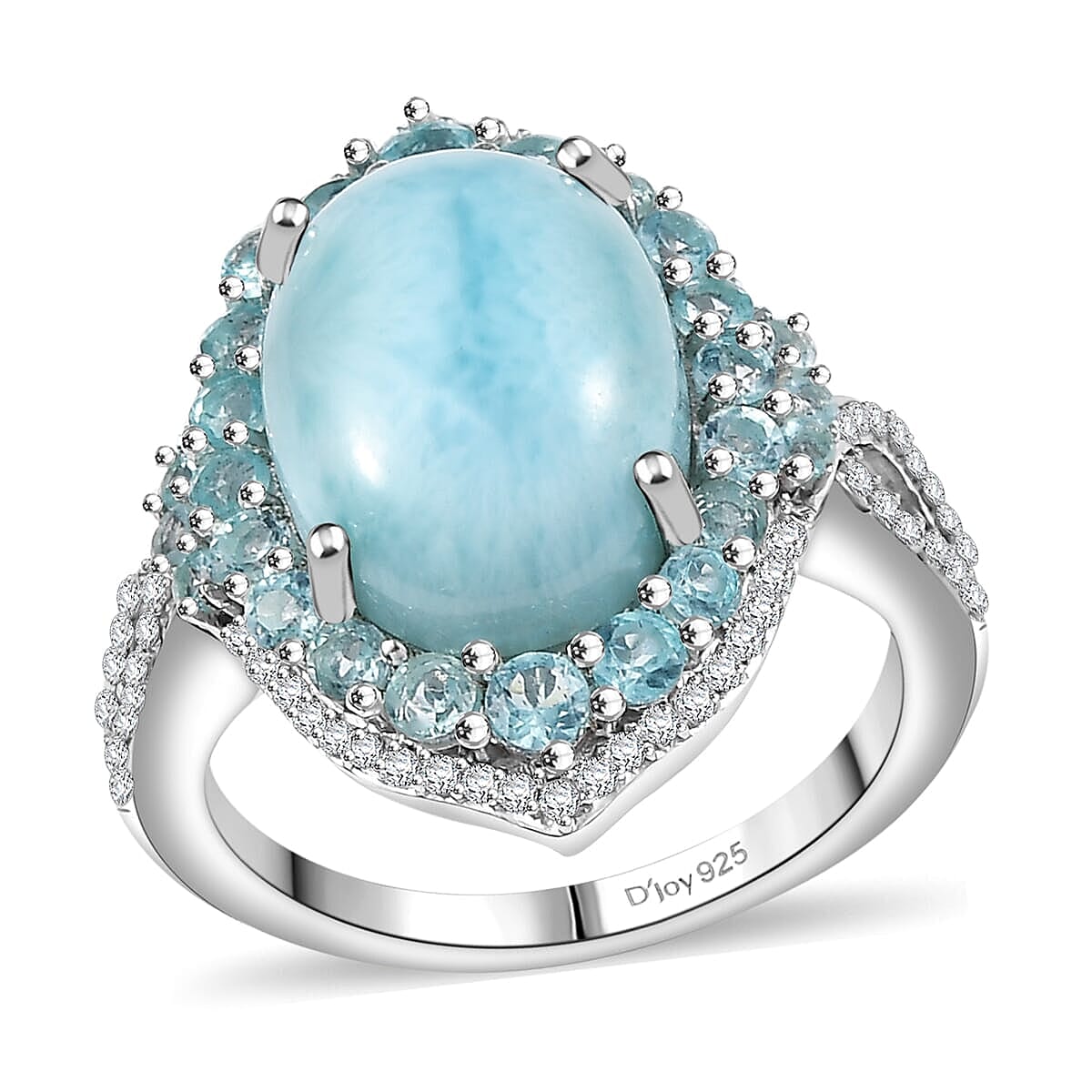 Larimar, Multi Gemstone Ring in Rhodium Over Sterling Silver (Size 7.0) 8.50 ctw