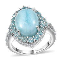Larimar, Multi Gemstone Ring in Rhodium Over Sterling Silver (Size 7.0) 8.50 ctw