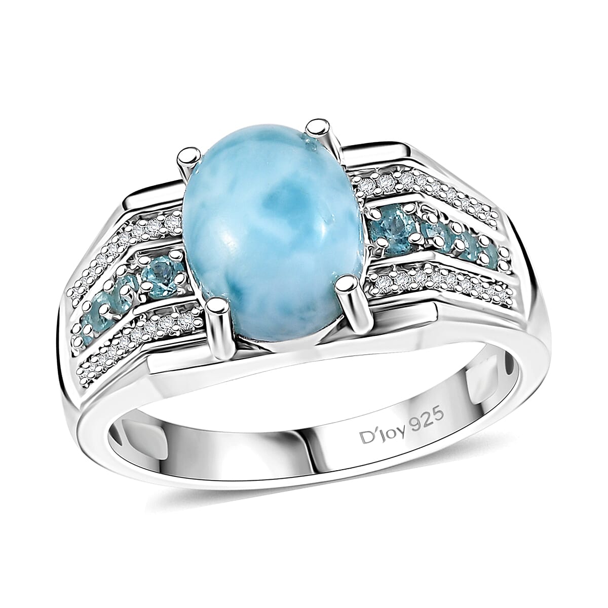 Larimar, Multi Gemstone Ring in Rhodium Over Sterling Silver (Size 10.0) 3.65 ctw