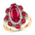 Premium Niassa Ruby (FF) and Multi Gemstone 9.40 ctw Royal Empress Ring in 18K Vermeil Yellow Gold Sterling Silver (Size 10.0) - Sticky add to cart bar