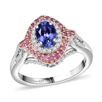 D'Joy Ceylon Blue Sapphire, Multi Gemstone Ring in Rhodium Over Sterling Silver (Size 10.0) 1.80 ctw