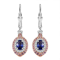 D'Joy Ceylon Blue Sapphire, Multi Gemstone Earrings in Rhodium Over Sterling Silver 2.25 ctw