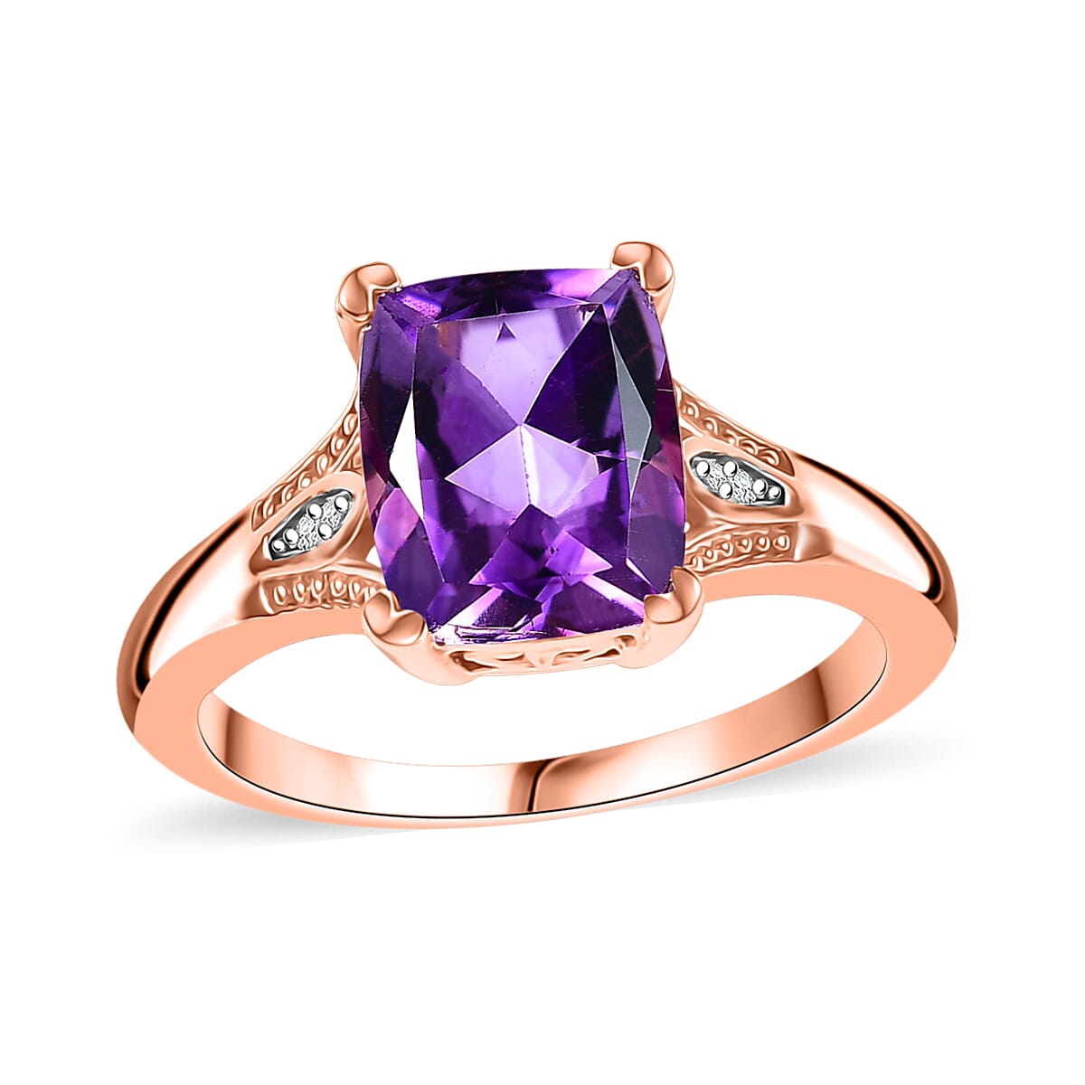 D'Joy Moroccan Rose and White Zircon 2.85 ctw Victorian Elegance Ring in 18K Vermeil Rose Gold Over Sterling Silver