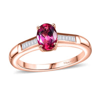 Lab Grown Bixbite, White Zircon Ring in 18K Vermeil RG Over Sterling Silver (Size 10.0) 1.10 ctw
