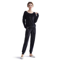 Hanton Black Soft Velvet 2 Piece Round Neck Top and Jogger Set - S - Sticky add to cart bar