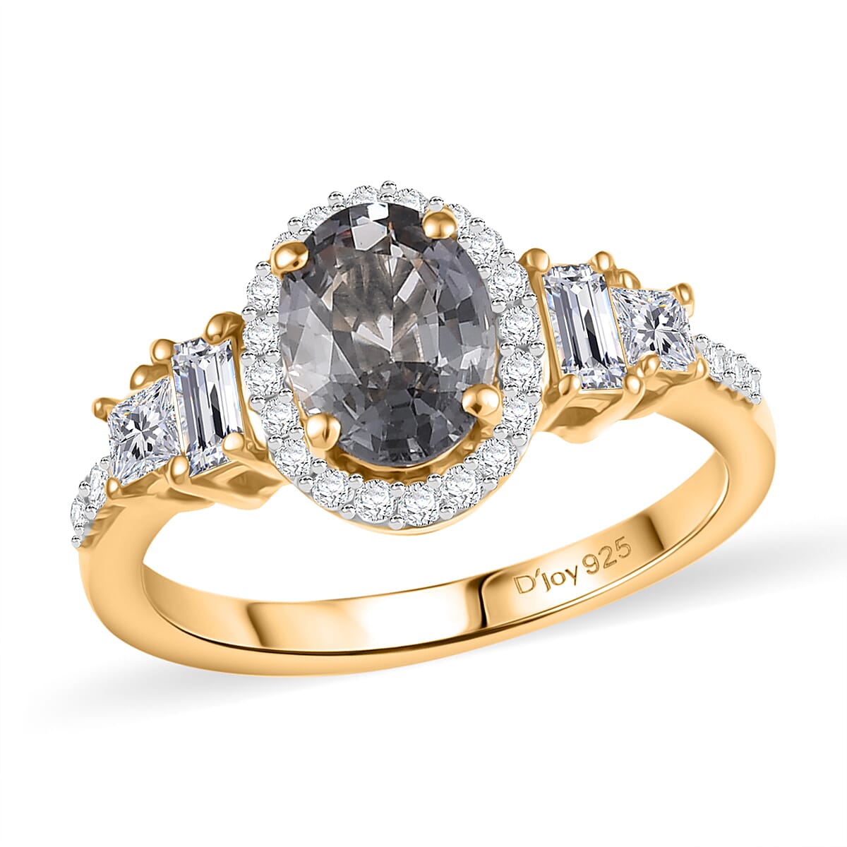 D'Joy AAA Platinum Spinel and Moissanite 2.25 ctw Halo Ring in 18K Vermeil Yellow Gold Over Sterling Silver (Size 10.0)