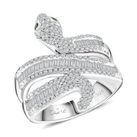Clarte Serpent Collection Moissanite, Emerald Ring in Sterling Silver (Size 10.0) 1.10 ctw
