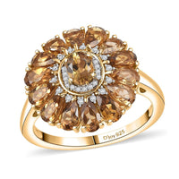 Premium Golden Turkizite, White Zircon Sunflower Ring in 18K Vermeil YG and Rhodium Over Sterling Silver (Size 10.0) 3.80 ctw