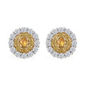 D'Joy Madagascar Yellow Sapphire and White Zircon 1.80 ctw Double Halo Earrings in 18K Vermeil YG and Rhodium Over Sterling Silver - Sticky add to cart bar