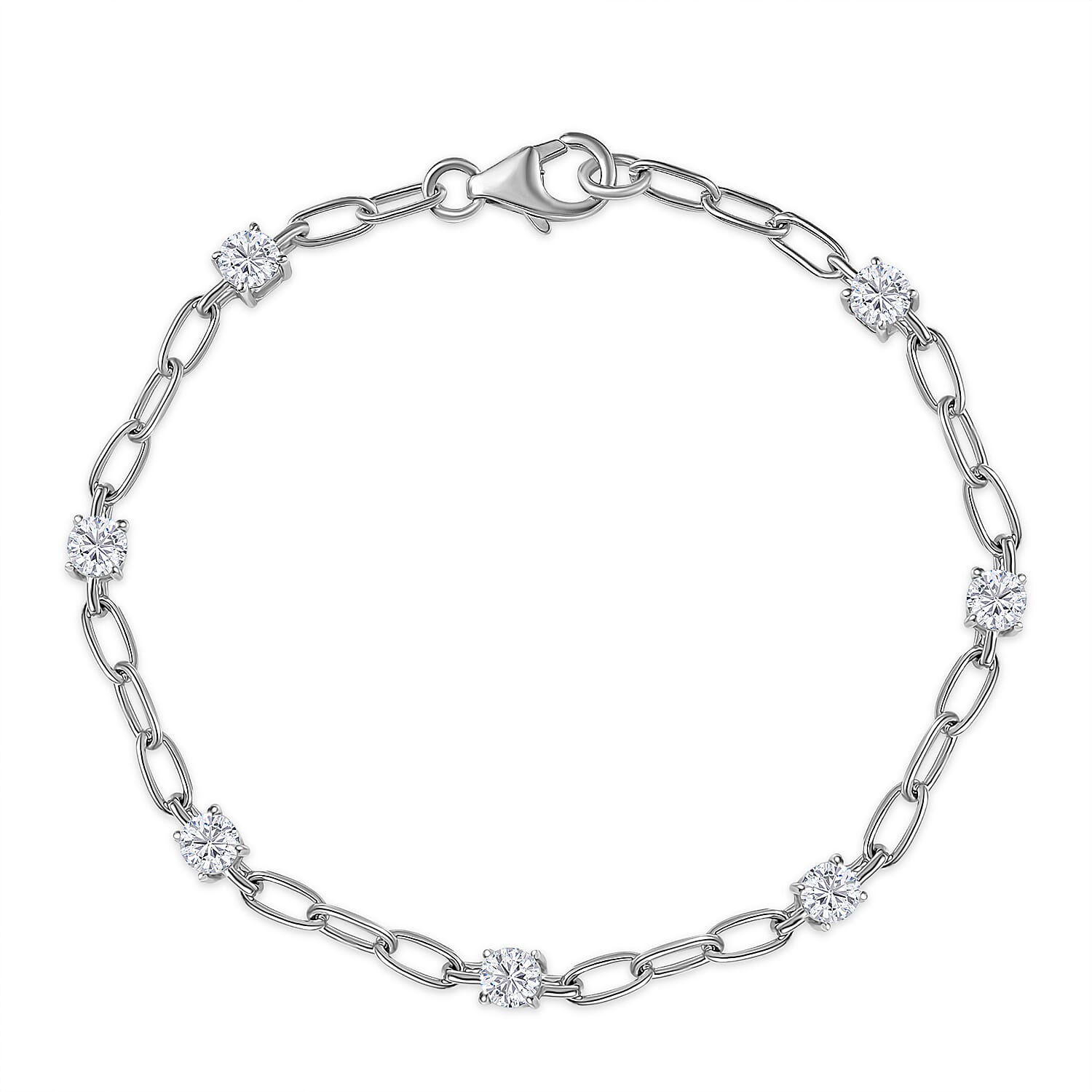 D'Joy Moissanite 1.70 ctw Chain Bracelet in Rhodium Over Sterling Silver (7.25 In)
