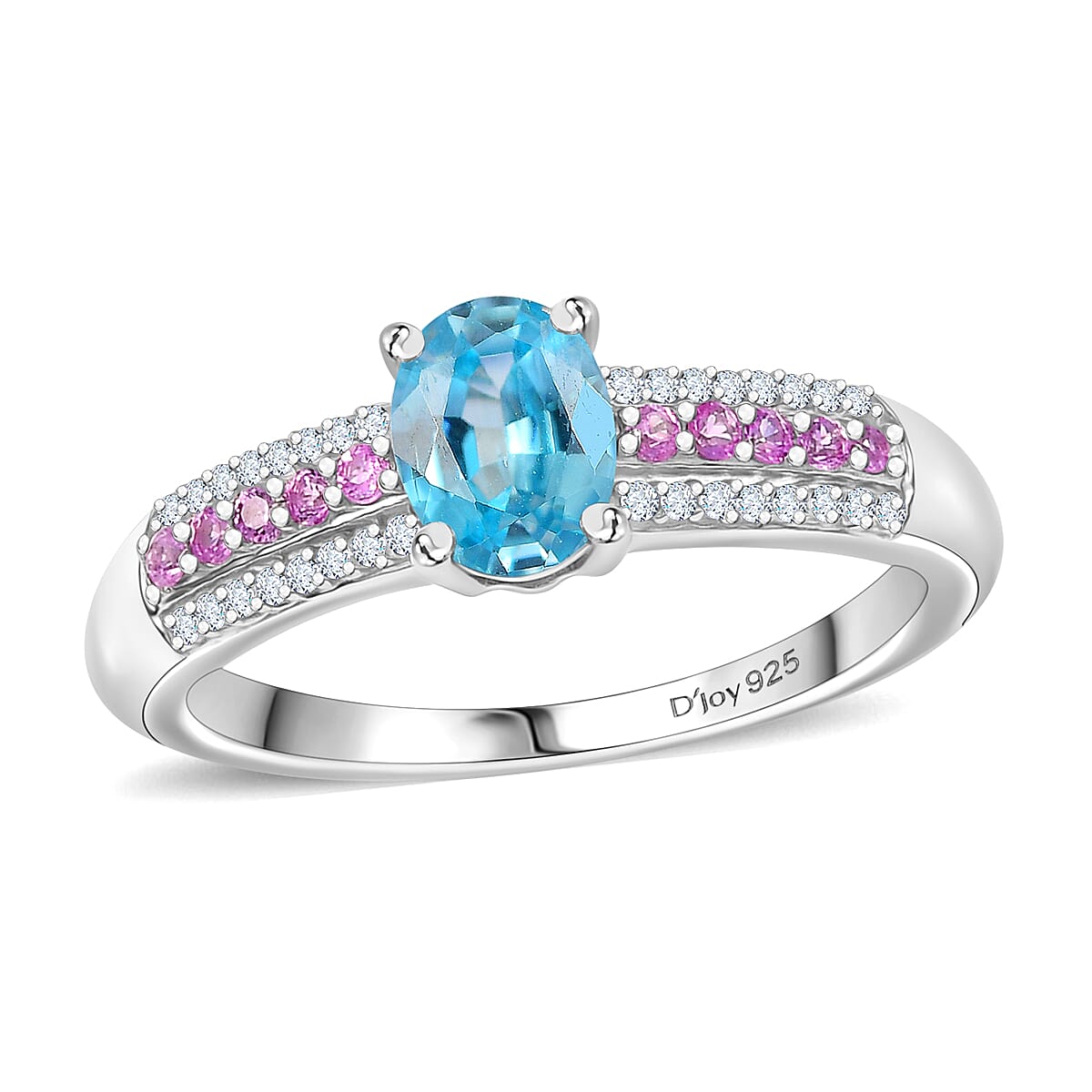 Cambodian Blue Zircon and Multi Gemstone 1.25 ctw Ring in Rhodium Over Sterling Silver (Size 10.0)