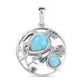 D'Joy Artisan Crafted Premium Larimar and Betroka Blue Apatite 2.90 ctw Turtle Pendant without Chain Sterling Silver - Sticky add to cart bar