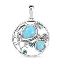 D'Joy Artisan Crafted Premium Larimar and Betroka Blue Apatite 2.90 ctw Turtle Pendant without Chain Sterling Silver