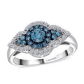 Luxuriant Lab Grown Blue and White Diamond Celestial Ring in Sterling Silver - Sticky add to cart bar