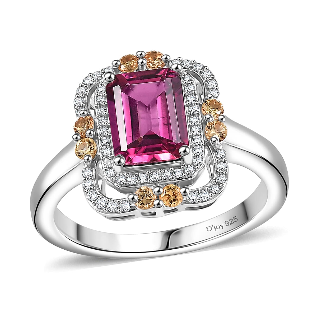 Luxuriant Lab Grown Bixbite and Multi Gemstone 1.90 ctw Ring in Rhodium Over Sterling Silver (Size 10.0)