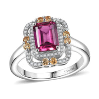 Luxuriant Lab Grown Bixbite and Multi Gemstone 1.90 ctw Ring in Rhodium Over Sterling Silver (Size 10.0)
