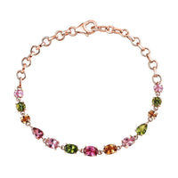 D'Joy AAA Multi Color Calabar Tourmaline 4.60 ctw Link Bracelet in 18K Vermeil Rose Gold Over Sterling Silver (6.50-8.0In)