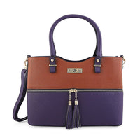 Beverly Hills Polo Club Cognac & Purple Faux Leather 2-Tone Shoulder Bag (15.5"x14"x6")