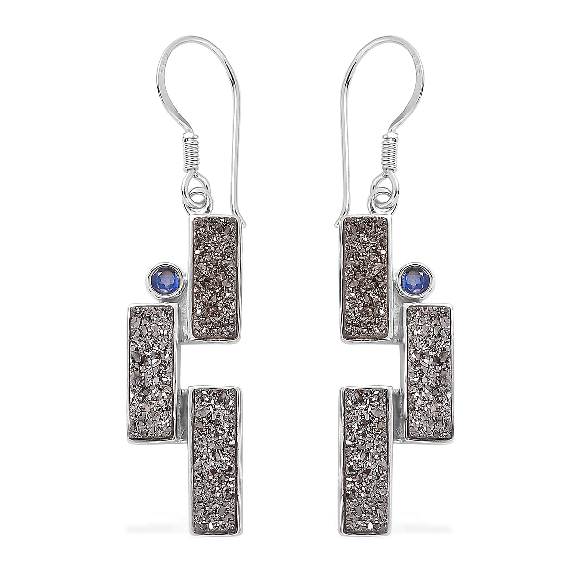 Sajen Silver Black Diamond Flat Drusy Quartz and Rainbow Iriss Doublet Quartz 10.15 ctw Earrings in Rhodium Over Sterling Silver