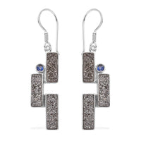 Sajen Silver Black Diamond Flat Drusy Quartz and Rainbow Iriss Doublet Quartz 10.15 ctw Earrings in Rhodium Over Sterling Silver
