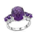African Amethyst, White Zircon Ring in Rhodium Over Sterling Silver (Size 10.0) 11.40 ctw - Sticky add to cart bar