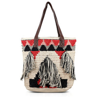 Pink Cotton and Jacquard Tote Bag with Faux Leather Handle (13"X17"X9")