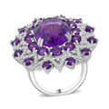 Epic Deal African Amethyst, White Zircon Floral Ring in Rhodium Over Sterling Silver (Size 10.0) 13.85 ctw - Sticky add to cart bar