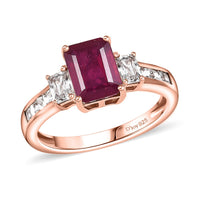 Niassa Ruby and White Zircon 3.30 ctw Ring in 18K Vermeil Rose Gold Over Sterling Silver (Size  10.0)