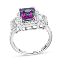Green Mystic Topaz, White Topaz Ring in Rhodium Over Sterling Silver (Size 10.0) 3.75 ctw