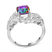 Green Mystic Topaz ,  White Zircon  Ring in Rhodium Overlay Sterling Silver 2.17 ctw