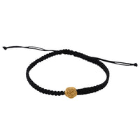 24K Yellow Gold Rose Floral Bracelet in Black Cord Adjustable (0.10 g)