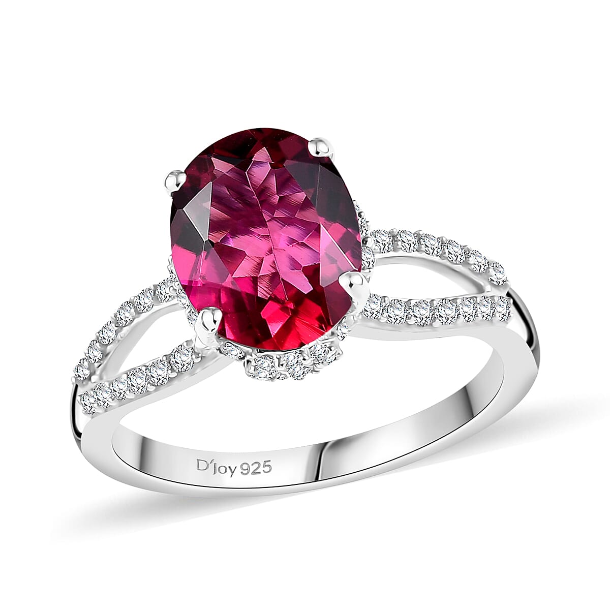Luxuriant Lab Grown Premium Bixbite and White Zircon 2.90 ctw Ring in Rhodium Over Sterling Silver (Size 10.0)