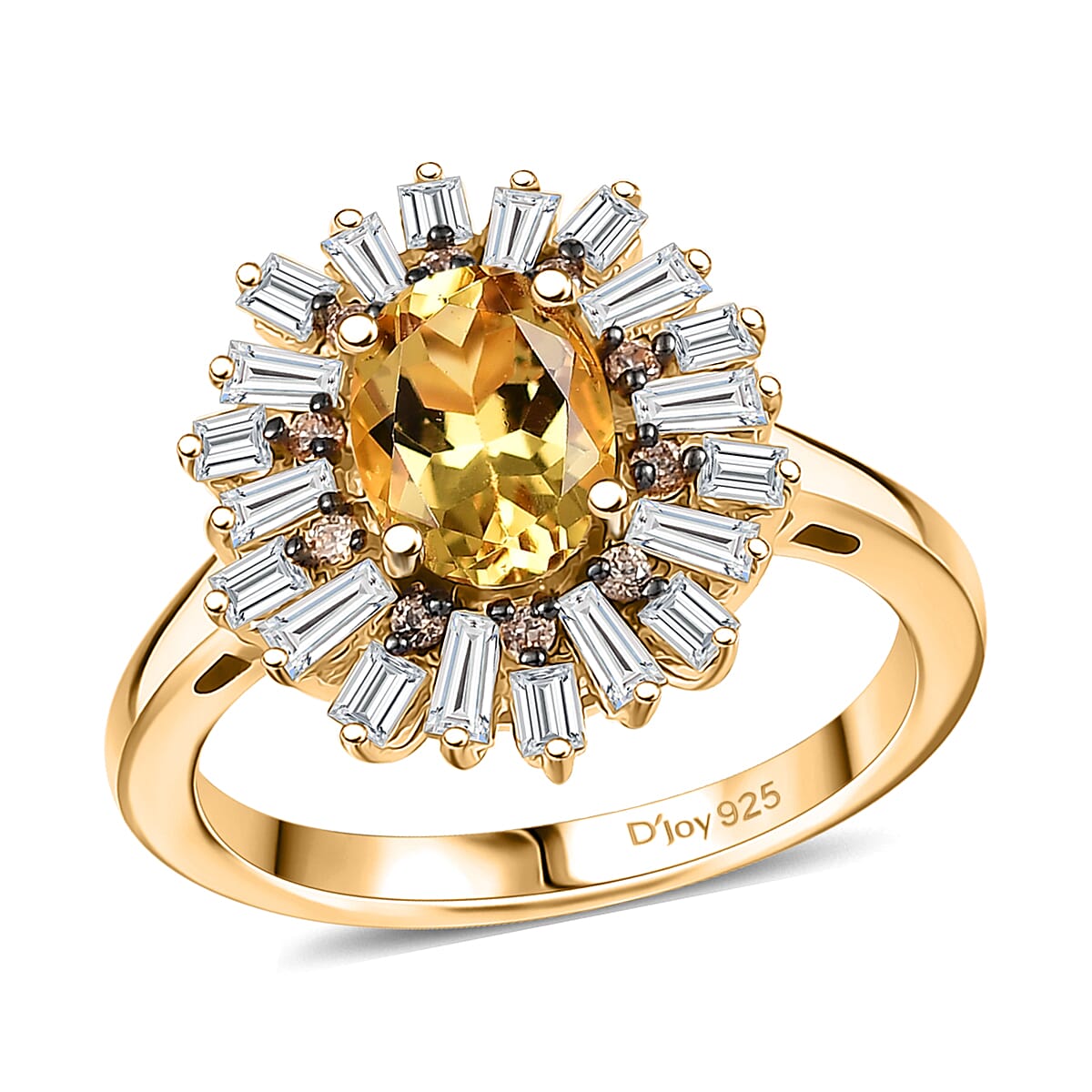 AAA Brazilian Heliodor and Multi Gemstone 2.35 ctw Ring in 18K Vermeil Yellow Gold Over Sterling Silver (Size 10.0)