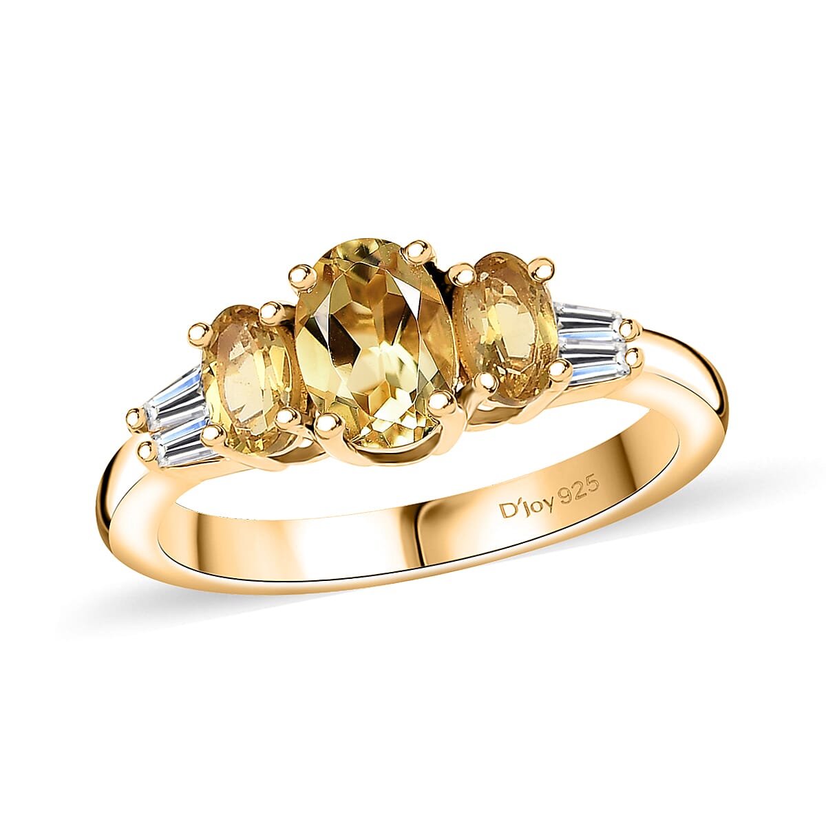 Premium Brazilian Heliodor, White Zircon Ring in 18K Vermeil YG Over Sterling Silver (Size 10.0) 1.40 ctw