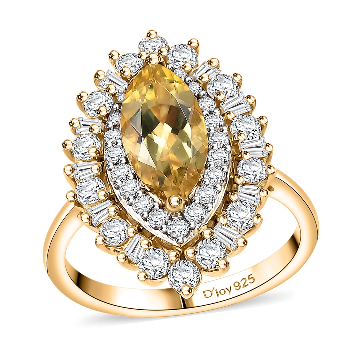Premium Brazilian Heliodor, White Zircon Ring in 18K Vermeil YG Over Sterling Silver (Size 10.0) 3.30 ctw