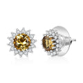 D'Joy Premium Brazilian Heliodor and White Zircon 2.15 ctw Sunburst Earrings in Rhodium Over Sterling Silver - Sticky add to cart bar