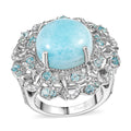 Larimar, Multi Gemstone Ring in Rhodium Over Sterling Silver (Size 7.0) 12.50 ctw - Sticky add to cart bar