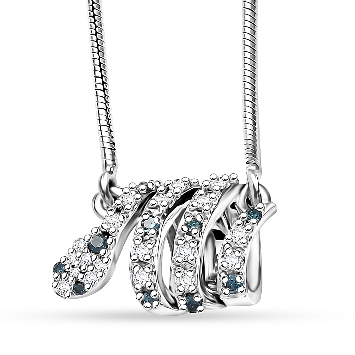 GP Trionfo Collection Blue and White Diamond 0.21 ctw Serpent Necklace 18 Inches in Rhodium Over Sterling Silver