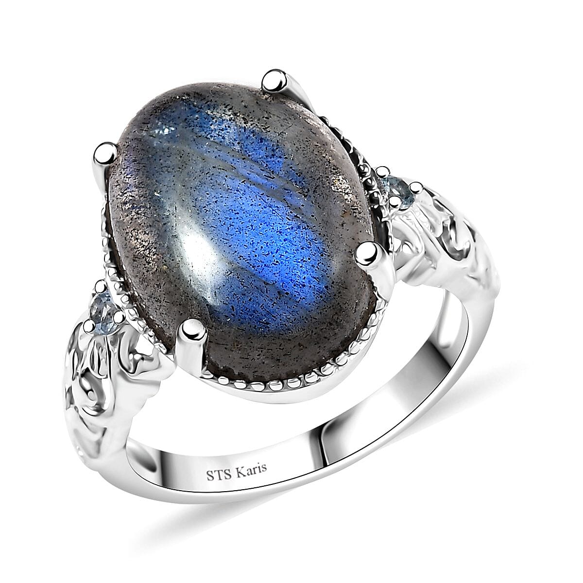 Karis Malagasy Labradorite and Blue Topaz 10.65 ctw Ring in Platinum Bond (Size 6.0)