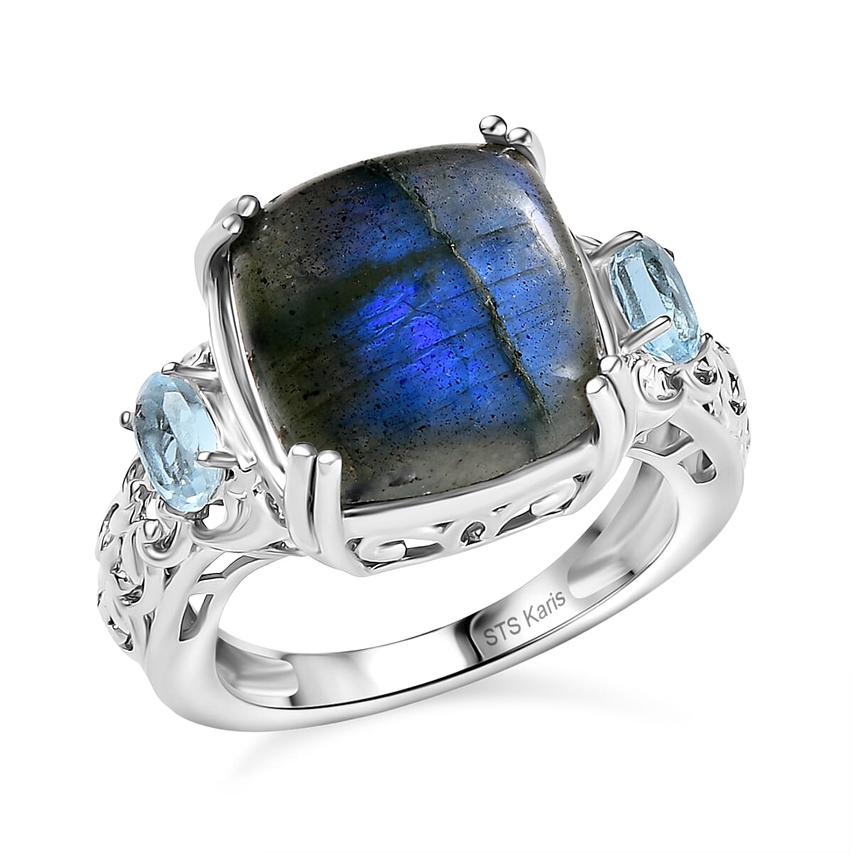 EverTrue Malagasy Labradorite, Sky Blue Topaz Ring in Platinum Bond (Size 10.0) 9.65 ctw