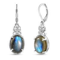 Karis Malagasy Labradorite and Blue Topaz 13.50 ctw Lever Back Earrings in Platinum Bond